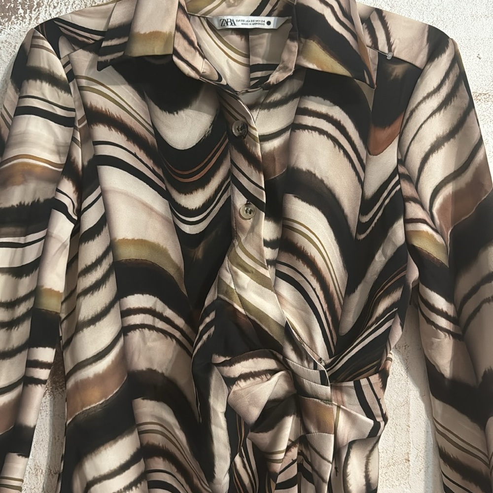 Zara Swirl-Print Wide-Leg Jumpsuit in Black, Cream & Tan - Picture 9 of 11